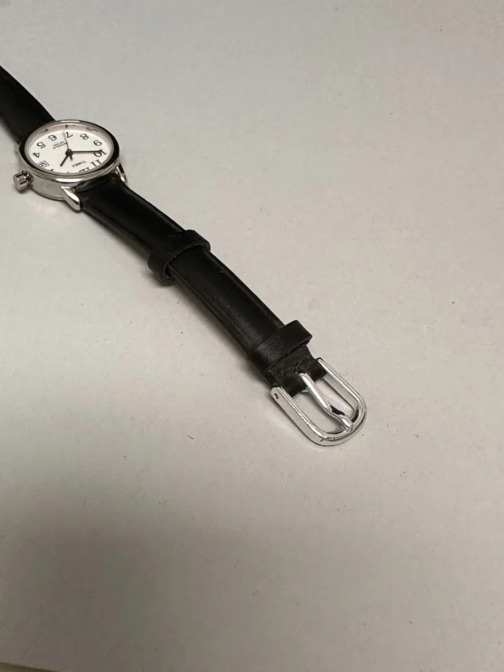 Timex Indiglo Watch Women Silver Tone Black Leather Band New Battery 8.5